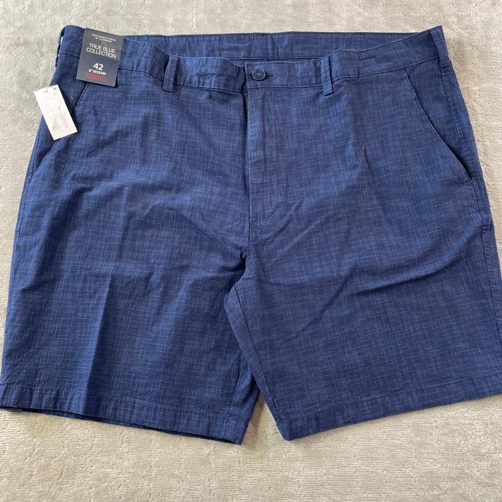 Roundtree Yorke Shorts Mens 42 Blue 8" Crosshatch Check Preppy Golf Classic Fit